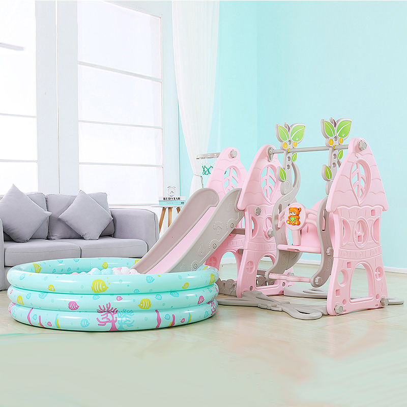 Hot sale plastic children toys kids baby indoor slide with swing set