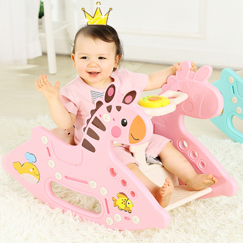 Indoor baby musical toddler walker plastic kids Fawn cartoon rocking horse ride on animals toy 