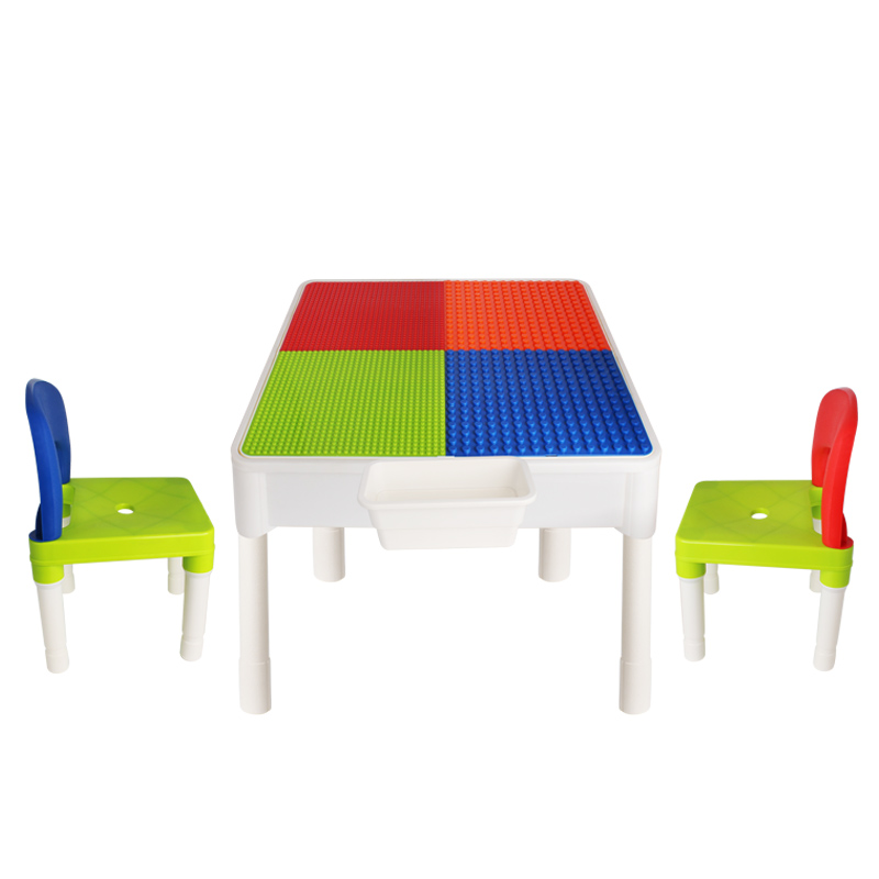 Hot sale wholesale kids kindergarten children plastic bricks DIY playing educational toy building block table and chair set 