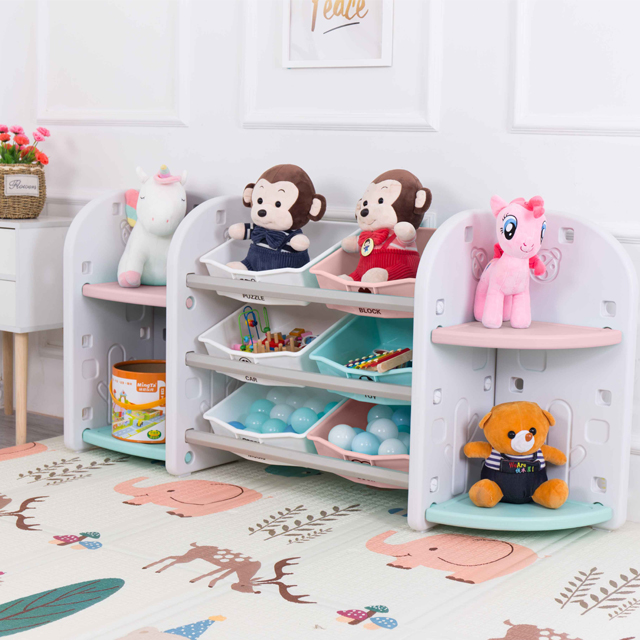 kids storage book toy shelf plastic material child cabinet for home use 