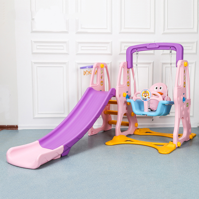 Children indoor playground plastic baby sliding and swing set